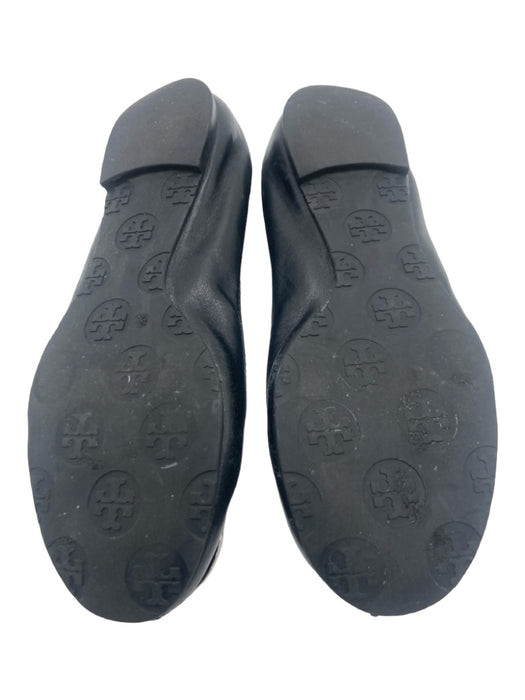 Tory Burch Shoe Size 5 Black Leather round toe Elastic Silver Logo Flats Black / 5