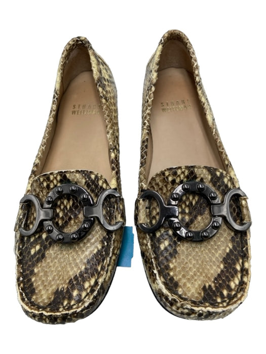 Stuart Weitzman Shoe Size 4 Beige & Brown Python Snake Square Toe Loafers Beige & Brown / 4