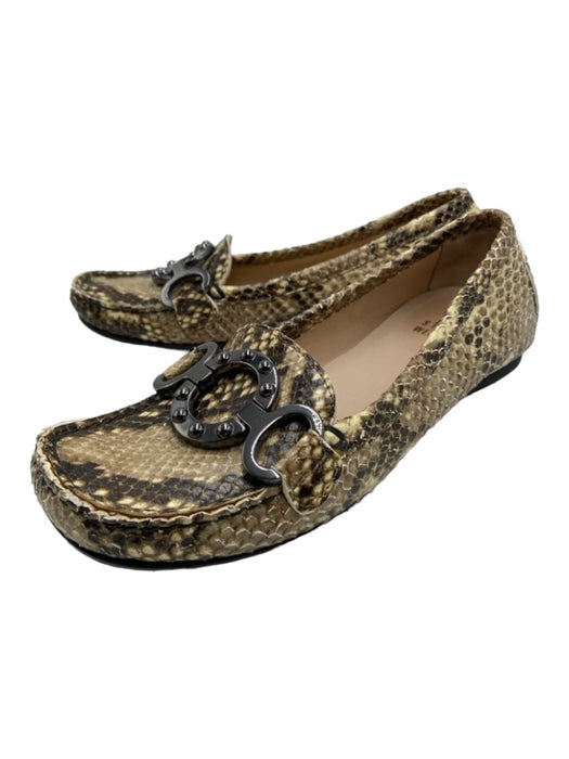 Stuart Weitzman Shoe Size 4 Beige & Brown Python Snake Square Toe Loafers Beige & Brown / 4