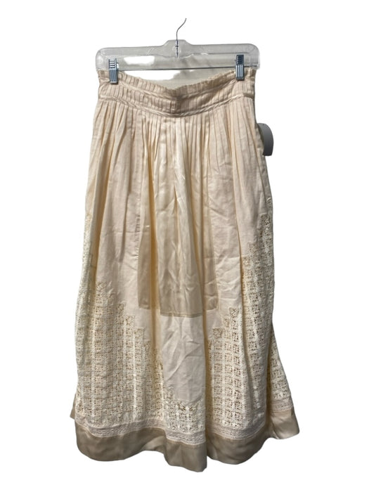 Ulla Johnson Size 6 Cream Linen & Cotton Side Zip Pleat Detail Lined Skirt Cream / 6