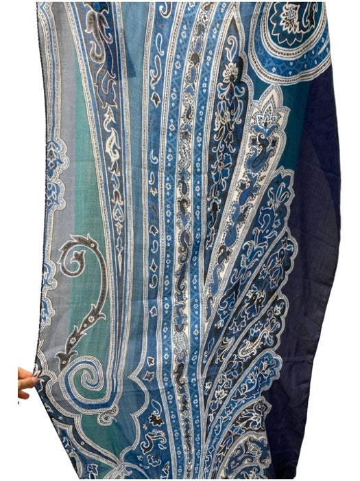 Etro Blue Wool & Silk Abstract Fringe scarf Blue / Large