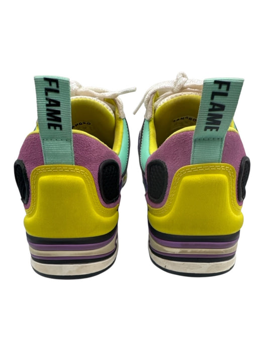 Sandro Shoe Size 7.5 Yellow, Purple & White Leather Flames Shimmer Sneaker Shoes Yellow, Purple & White / 7.5