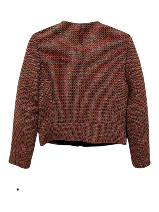 Sandro Size 36/S Red & Multi Cotton Blend Shimmer Zip Up Zip Pocket Tweed Jacket Red & Multi / 36/S