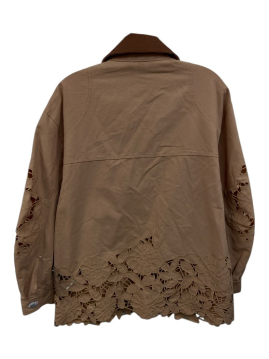 Anthropologie Size XS Tan & Brown Cotton Button Down Flower Cut Out Jacket Tan & Brown / XS
