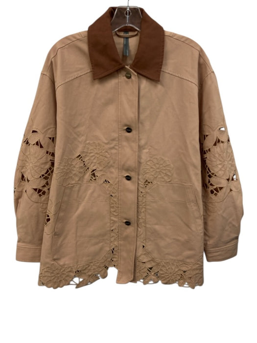 Anthropologie Size XS Tan & Brown Cotton Button Down Flower Cut Out Jacket Tan & Brown / XS