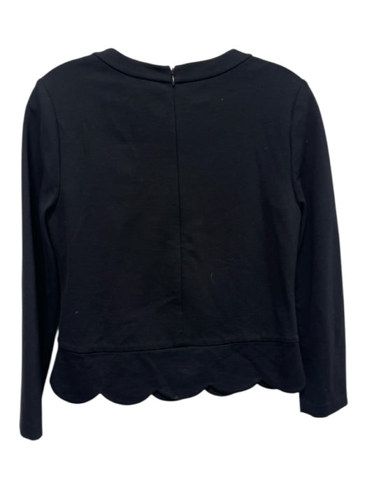 Kate Spade Size 4 Black Viscose & Polyamide Back Zip Long Sleeve Scallop Hem Top Black / 4