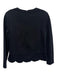Kate Spade Size 4 Black Viscose & Polyamide Back Zip Long Sleeve Scallop Hem Top Black / 4