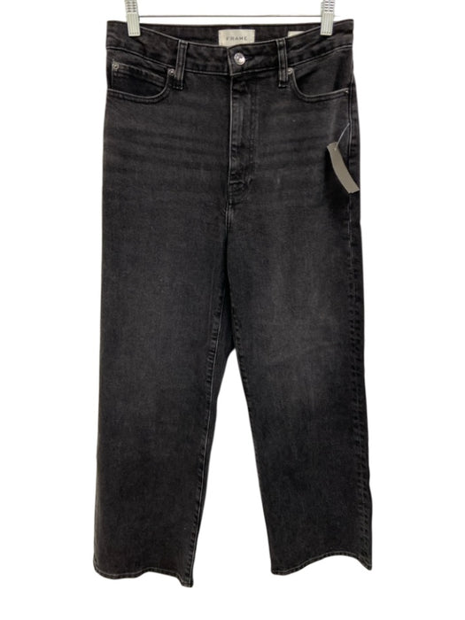 Frame Size 28 Black Cotton & Elastane High Rise Wide Leg Jeans Black / 28