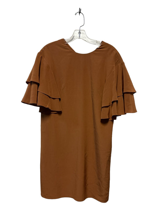 Tibi Size 2 Rust Silk & Polyester Shift Short Sleeve Ruffle sleeve Midi Dress Rust / 2