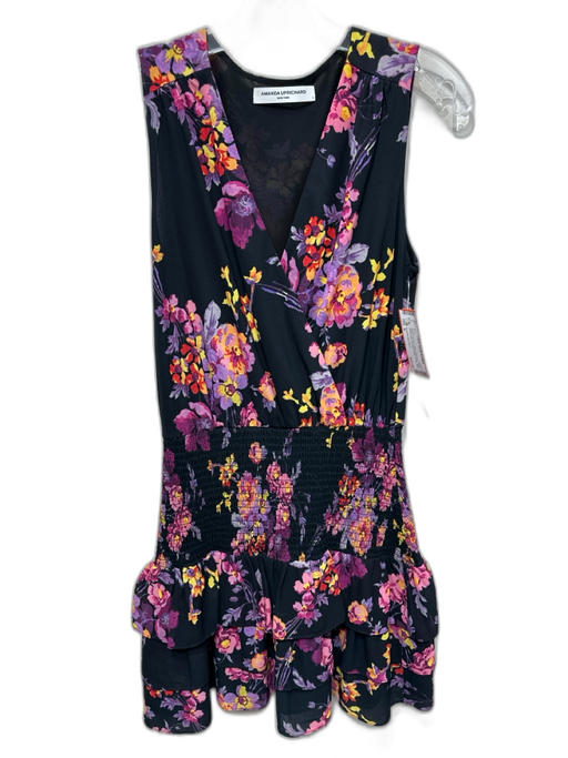 Amanda Uprichard Size S Black, Purple & Yellow Polyester Floral Sleeveless Dress Black, Purple & Yellow / S