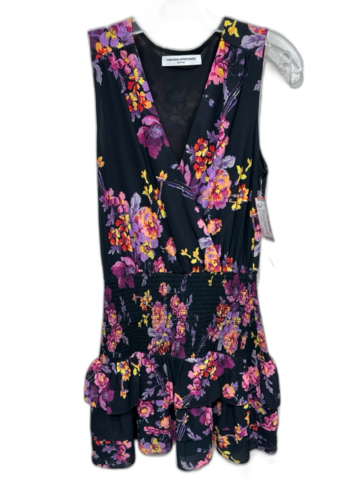 Amanda Uprichard Size S Black, Purple & Yellow Polyester Floral Sleeveless Dress Black, Purple & Yellow / S