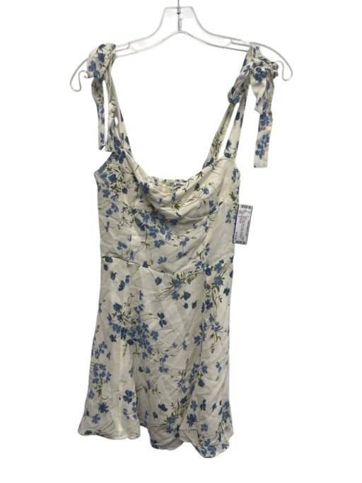 Reformation Size 4 White, Blue, Green Viscose Tie Straps Floral A Line Dress White, Blue, Green / 4