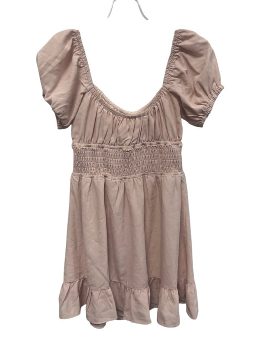 More To Come Size S Pale Pink Polyester Short Puff Sleeve Keyhole Front Dress Pale Pink / S