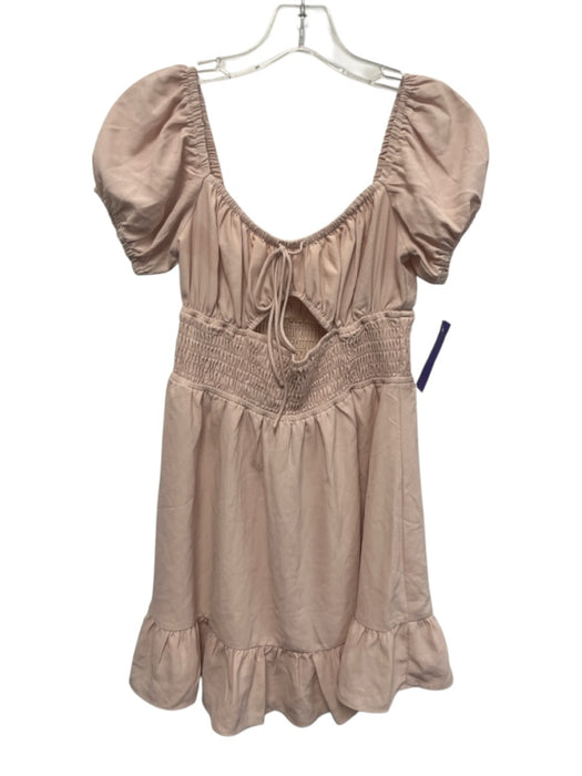 More To Come Size S Pale Pink Polyester Short Puff Sleeve Keyhole Front Dress Pale Pink / S