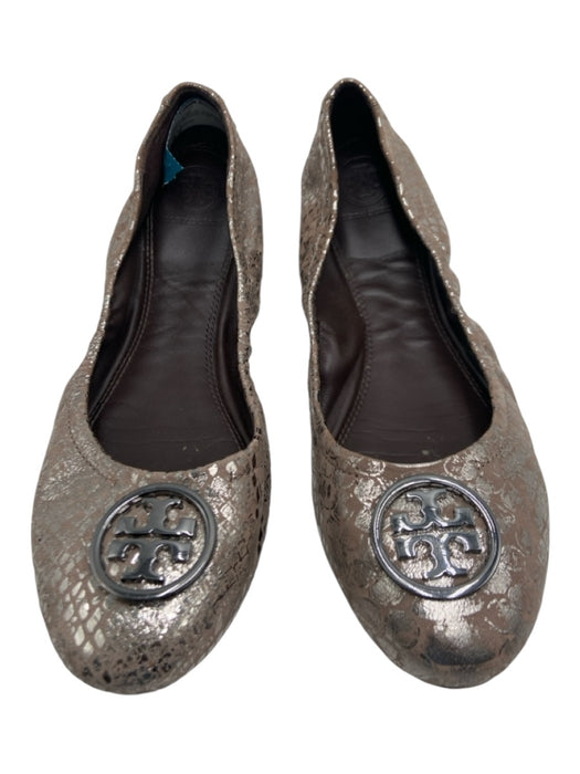 Tory Burch Shoe Size 8.5 Brown & Silver Leather Metallic Snake Ballet Flats Brown & Silver / 8.5