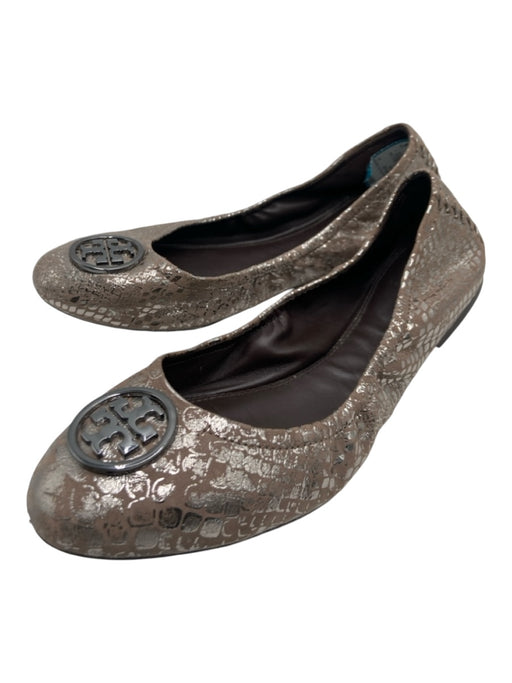 Tory Burch Shoe Size 8.5 Brown & Silver Leather Metallic Snake Ballet Flats Brown & Silver / 8.5