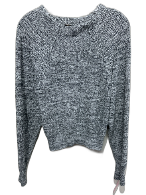 Free People Size M Black & White Cotton Blend Ribbed Marled Wide Neck Sweater Black & White / M