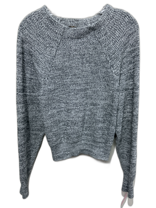 Free People Size M Black & White Cotton Blend Ribbed Marled Wide Neck Sweater Black & White / M