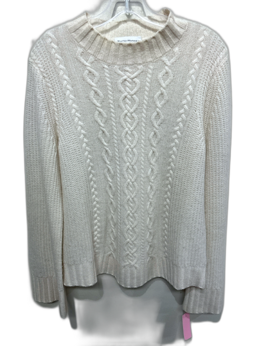 White + Warren Size M Cream Cashmere Cable Knit Round Neck Sweater Cream / M