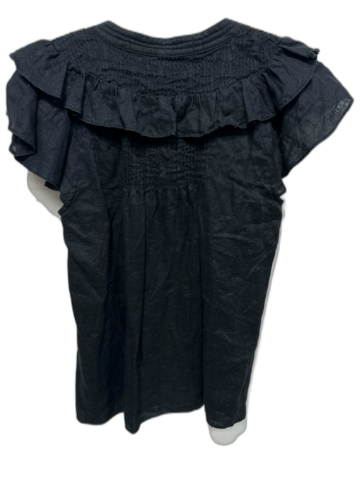Elie Tahari Size S Black Linen Pintuck Tassel Tie Detail Ruffle Cap Sleeve Top Black / S