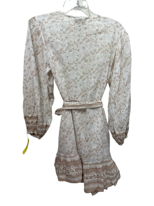 Cleobella Size M Cream & Beige Cotton Floral Long Puff Sleeve Semi Sheer Dress Cream & Beige / M