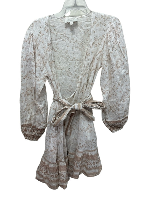 Cleobella Size M Cream & Beige Cotton Floral Long Puff Sleeve Semi Sheer Dress Cream & Beige / M