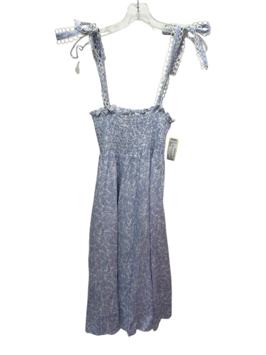 O.P.T. Size M Blue & White Cotton Leaf Print Smocked Bodice Tie Strap Dress Blue & White / M