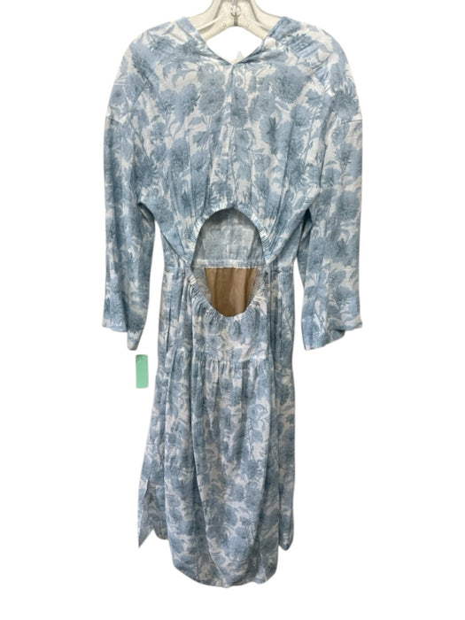 Vince Size S Blue & White Rayon & Polyester floral print V Neck Dress Blue & White / S