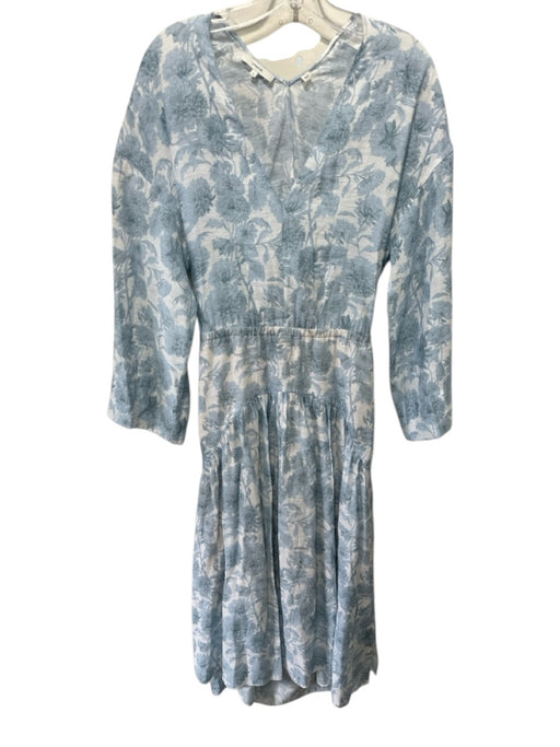 Vince Size S Blue & White Rayon & Polyester floral print V Neck Dress Blue & White / S