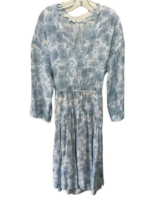 Vince Size S Blue & White Rayon & Polyester floral print V Neck Dress Blue & White / S