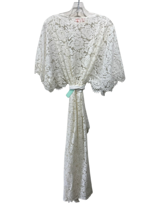 Homebodii Size M Cream Polyester Floral Lace Tie belt Scalloped Robe Cream / M