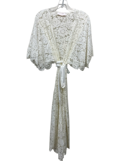 Homebodii Size M Cream Polyester Floral Lace Tie belt Scalloped Robe Cream / M