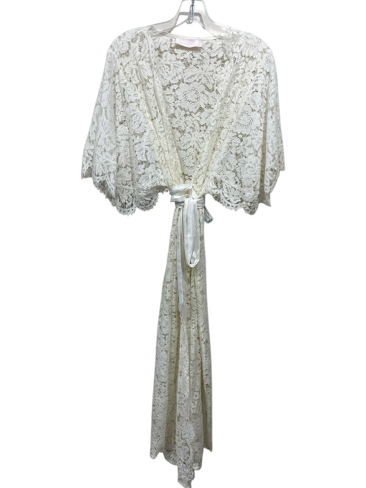 Homebodii Size M Cream Polyester Floral Lace Tie belt Scalloped Robe Cream / M