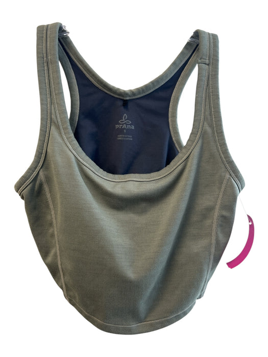 Prana Size S Green Recycled Polyester Ribbed Built in Bra Racerback Cropped Top Green / S