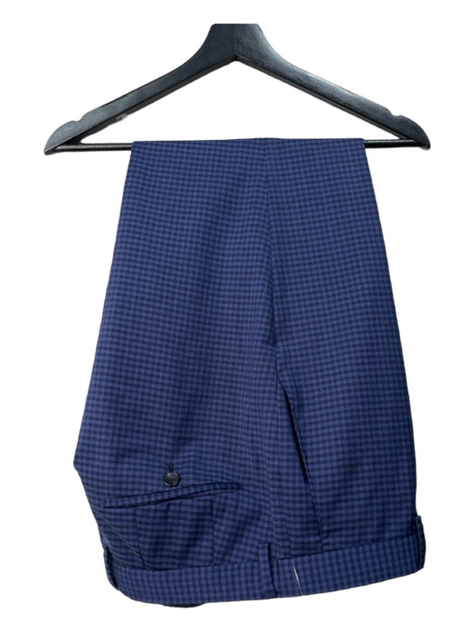 Boss Navy & Blue Virgin Wool Plaid 2 Button Men's Suit 40s