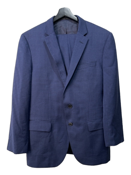 Boss Navy & Blue Virgin Wool Plaid 2 Button Men's Suit 40s