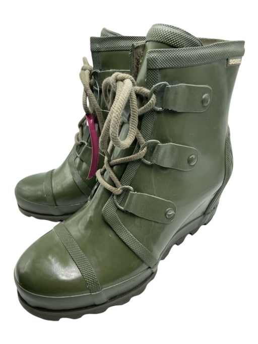 Sorel Shoe Size 11 Army Green Rubber Lace Up Wedge Rain Boot Boots Army Green / 11