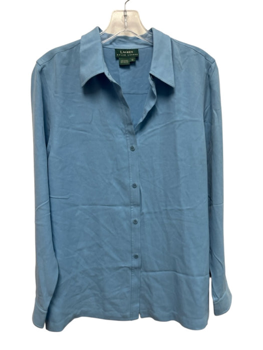 Lauren Ralph Lauren Size 10 Light Blue Silk Long Sleeve Button Up Collared Top Light Blue / 10