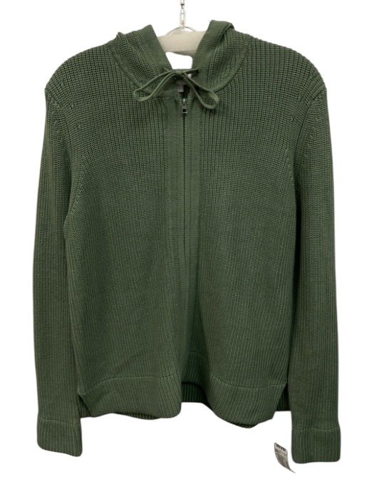 Pura Cashmere Size S Green Supima Cotton Zip Front Rib Stitch Hood Jacket Green / S