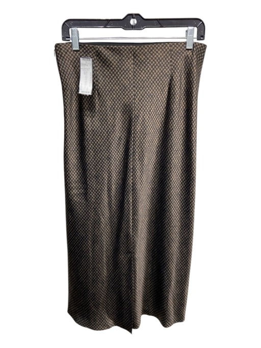 Vince Size 2 Brown & Black Polyester Houndstooth Side Zip Slip Skirt Midi Skirt Brown & Black / 2