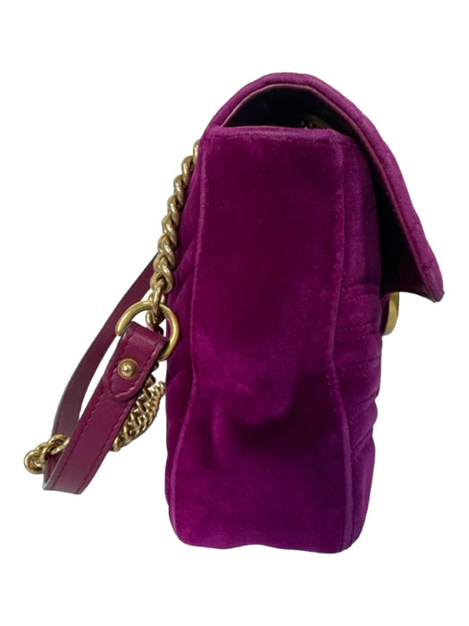 Gucci Magenta Purple Leather Velvet Marmont Crossbody Strap flap Bag Magenta Purple / Medium