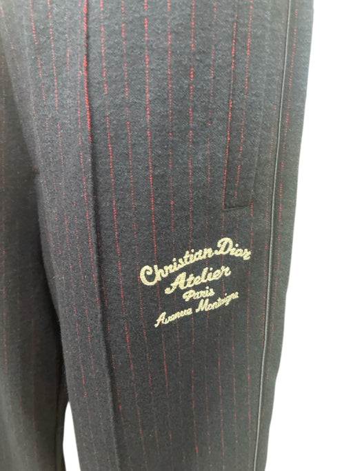 Christian Dior Size M Navy Blue & Red Wool & Cotton Pintuck Front Pants Navy Blue & Red / M