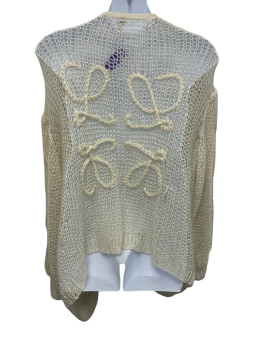 Loewe Size L Cream Mohair Blend Open Knit Back Logo Twist Detail Cardigan Cream / L