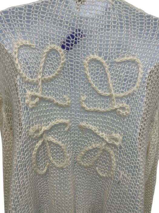 Loewe Size L Cream Mohair Blend Open Knit Back Logo Twist Detail Cardigan Cream / L