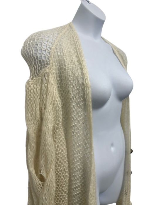 Loewe Size L Cream Mohair Blend Open Knit Back Logo Twist Detail Cardigan Cream / L