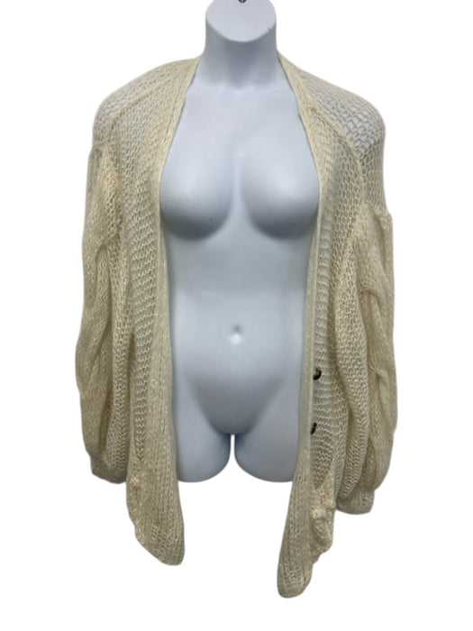 Loewe Size L Cream Mohair Blend Open Knit Back Logo Twist Detail Cardigan Cream / L