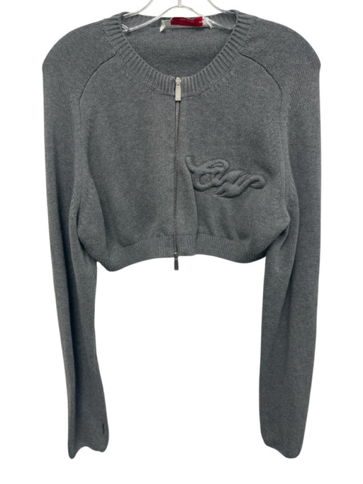 Off-White Size 42 Gray Cotton Blend Knit Logo Patch Zip Up Crop Cardigan Gray / 42