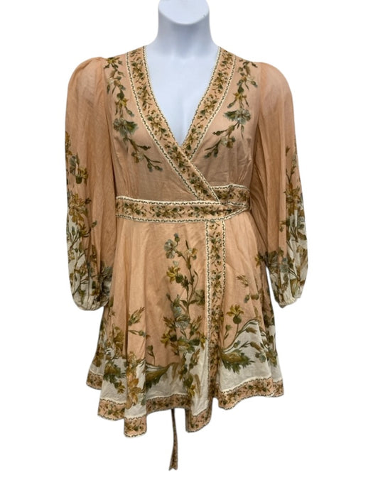 Zimmermann Size 3 / L peach orange, green, gold Cotton voile Wrap Dress peach orange, green, gold / 3 / L