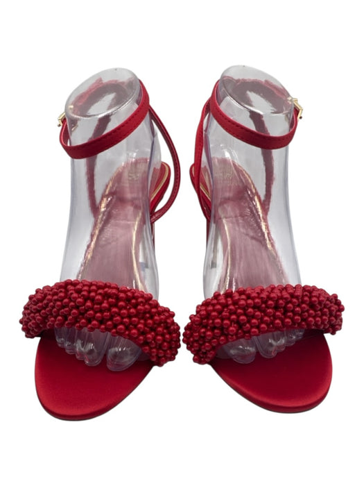 Vince Camuto Shoe Size 10 Red textile upper Beaded High Heel Ankle Strap Sandals Red / 10