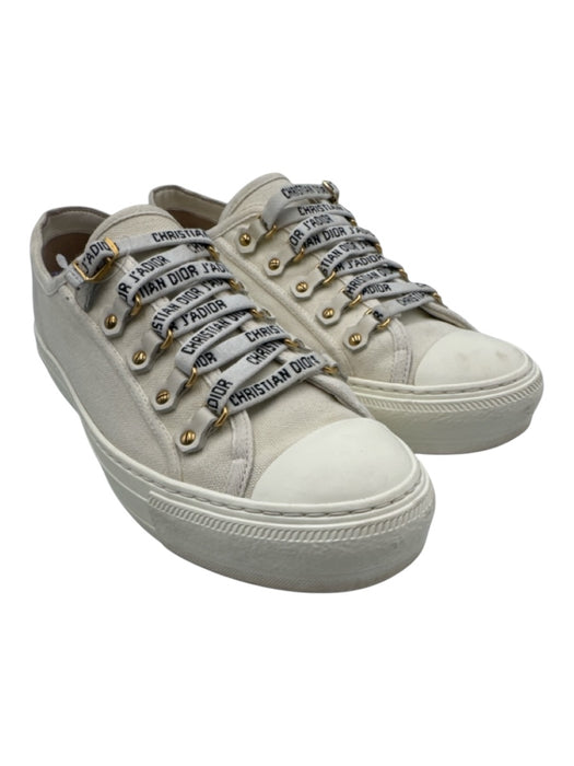 Christian Dior Shoe Size 40 Cream White Canvas Rubber Sole logo laces Sneakers Cream White / 40